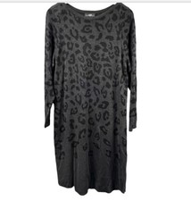 AGB Sweater Womens Dress Large All Over Leopard Print Ballet Neck Charcoal
