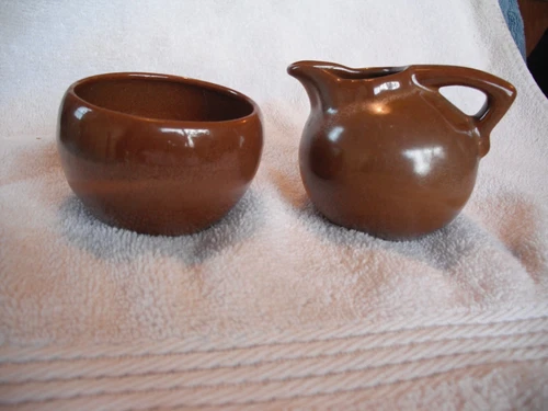 Vintage Frankoma Brown Mini Ball Creamer & Sugar Bowl 504