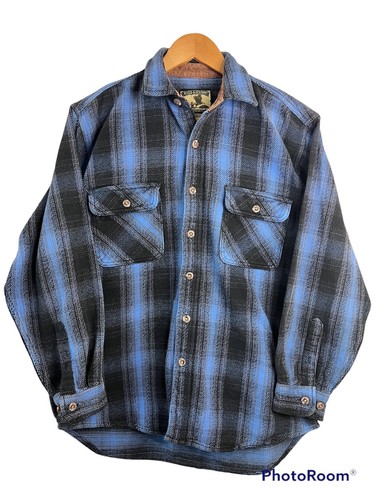 Vintage Field & Stream Heavy Flannel Med Buffalo Plaid Men's Shirt Blue