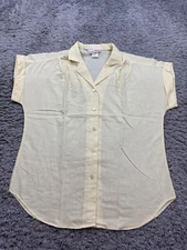Vtg Laura Mae Top Women 14 Yellow Chambray Button Up Shirt Blouse Made In USA