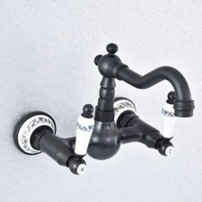 Oil Rubbed Bronze Kitchen Sink Faucet Dual Handle Mixer Tap Wall Mounted Zsf708