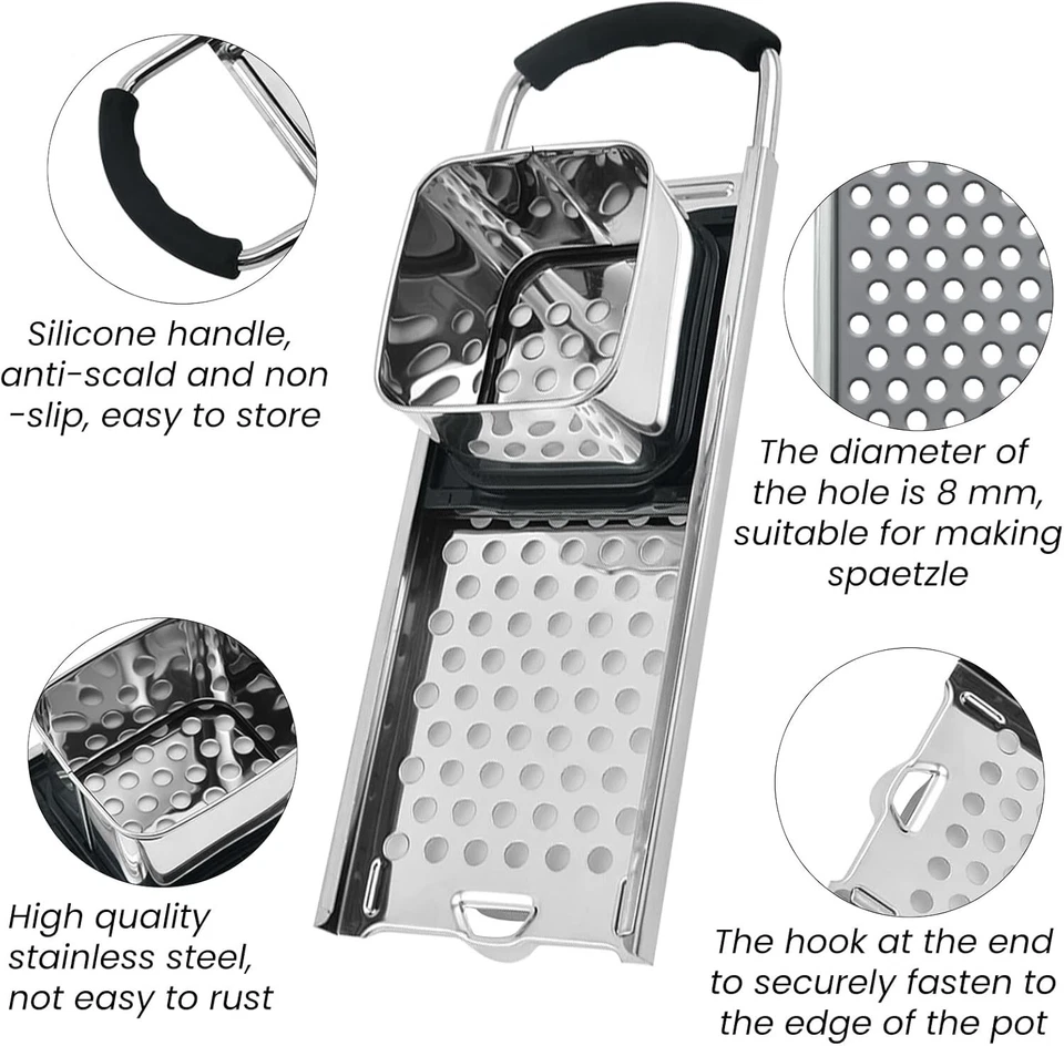Spaetzle Maker, Premium Grade Stainless Steel Spaetzle Press, Efficient Homemade - Image 4 of 4