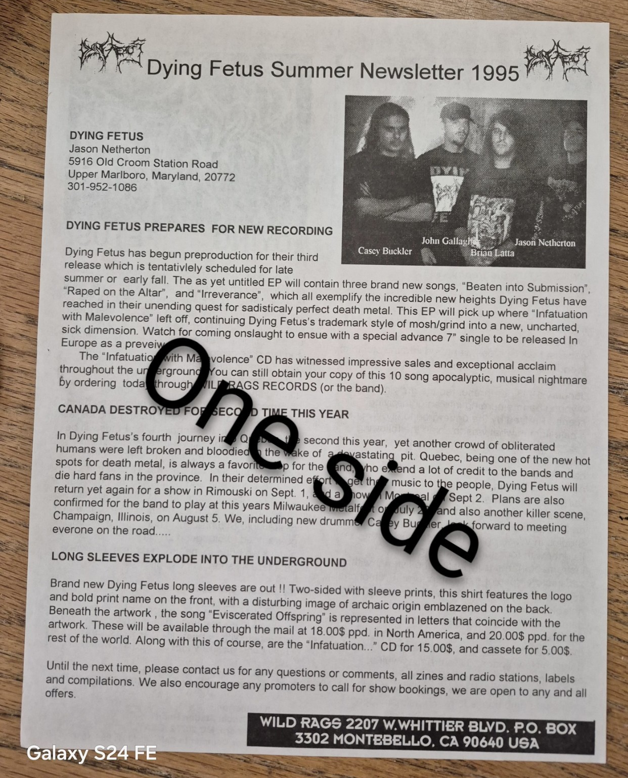 Dying Fetus 1995 Summer Band Newsletter Original Music Promo Publication 2xsided