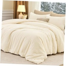 Fluffy Queen Comforter Set 3 Pieces - Super Soft  Queen 88"x 88" Cream White