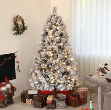6.5FT Pre-Lit Flocked Artificial Christmas Tree with 350 Clear Lights   Snow Cov