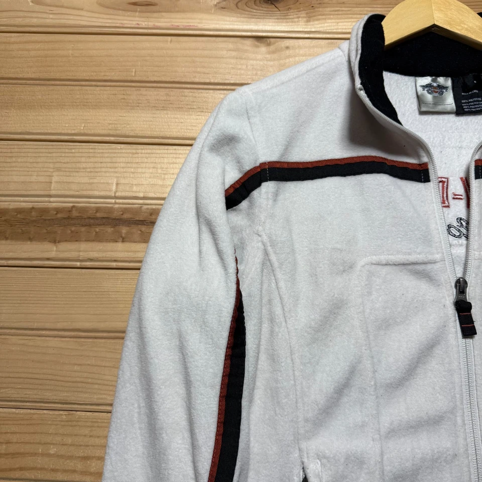 Chaqueta polar vintage Y2K Harley Davidson motocicletas carreras rayas para mujer pequeña Foto 4 de 4