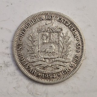 1954 Venezuela Bolivar Silver Coin 5 Grams .835 Fine [Inv#14]