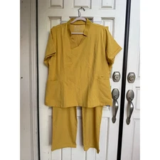 FIGS Women's Yellow Scrub Set Inala Top High Waisted Yola Scrub Pants Size XXL