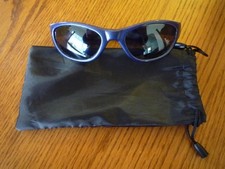 Pair of Blue/Purple Wrap StylePlastic Adult Sunglasses Black Pouch Holder Case