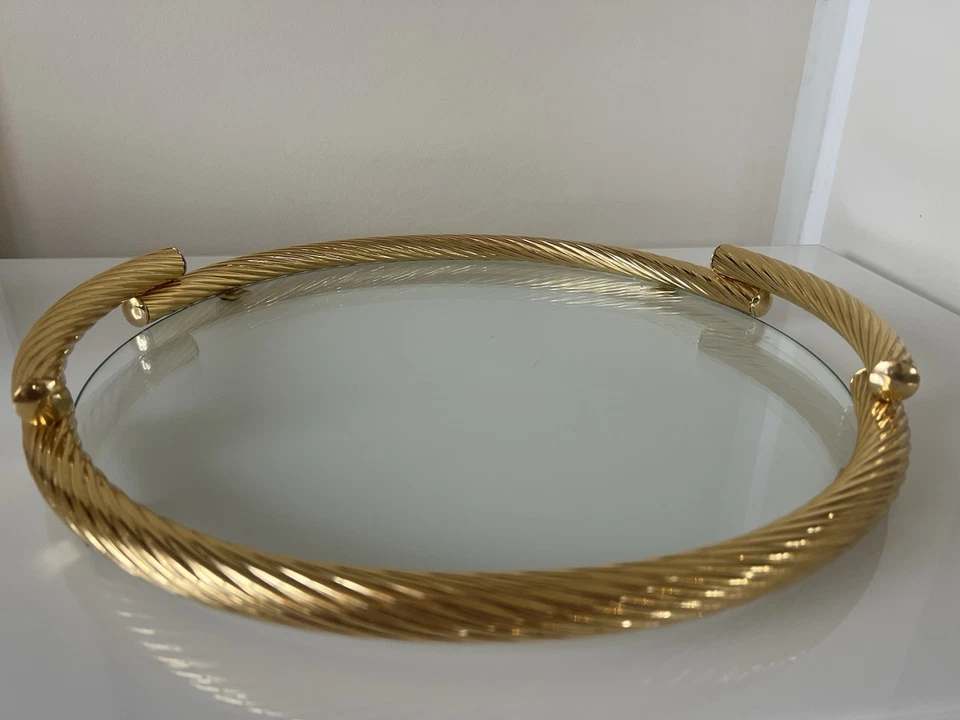 Serviertablett Langenthal Deko Tablett Rund Glas Gold 40 cm hochwertig gebraucht