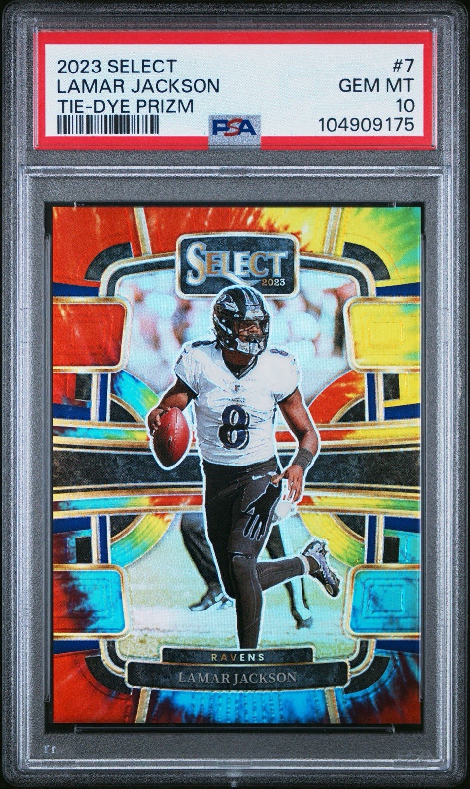 2023 Panini Select Lamar Jackson Concourse Tie-Dye /25 #7 PSA 10 POP 4
