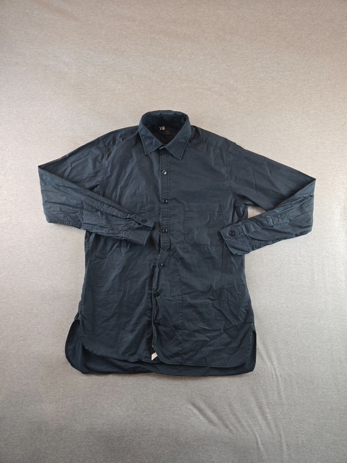 Y-3 Adidas Yohji Yamamoto Shirt Men's M Black Asymmetrical Button Long Sleeve thumbnail 2