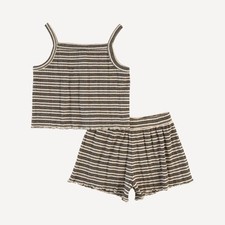 NIB Kate Quinn 4T Jade Short Set Black Stripe Organic Cotton Multi Rib
