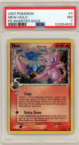 2007 Pokemon Pop Series 5 Mew Holo Inverted Back #3 PSA 7