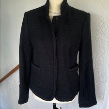 Charter Club Womens NWT Black Boucle Wool Blend Scallop Trim w pockets Blazer 6