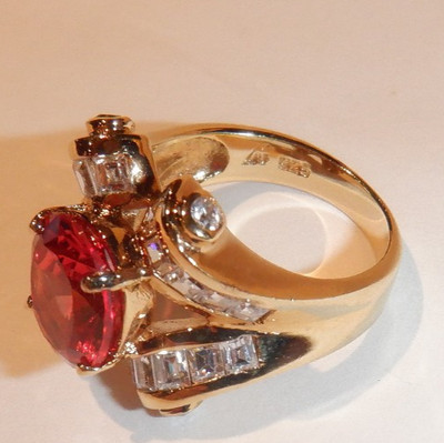LAFONN Designer Ring simuliert rosa Rubin & Baguette 925 14K vergoldet Gr. 7