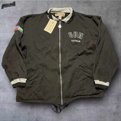 Vintage BUM Equipment Jacket Mens Large Black Full Zip 100% Cotton Casual 90s