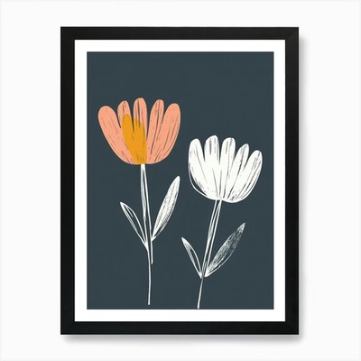 Zwei Blumen auf dunklem Hintergrund Ar gerahmtes Wandbild Poster Leinwanddruck Bild