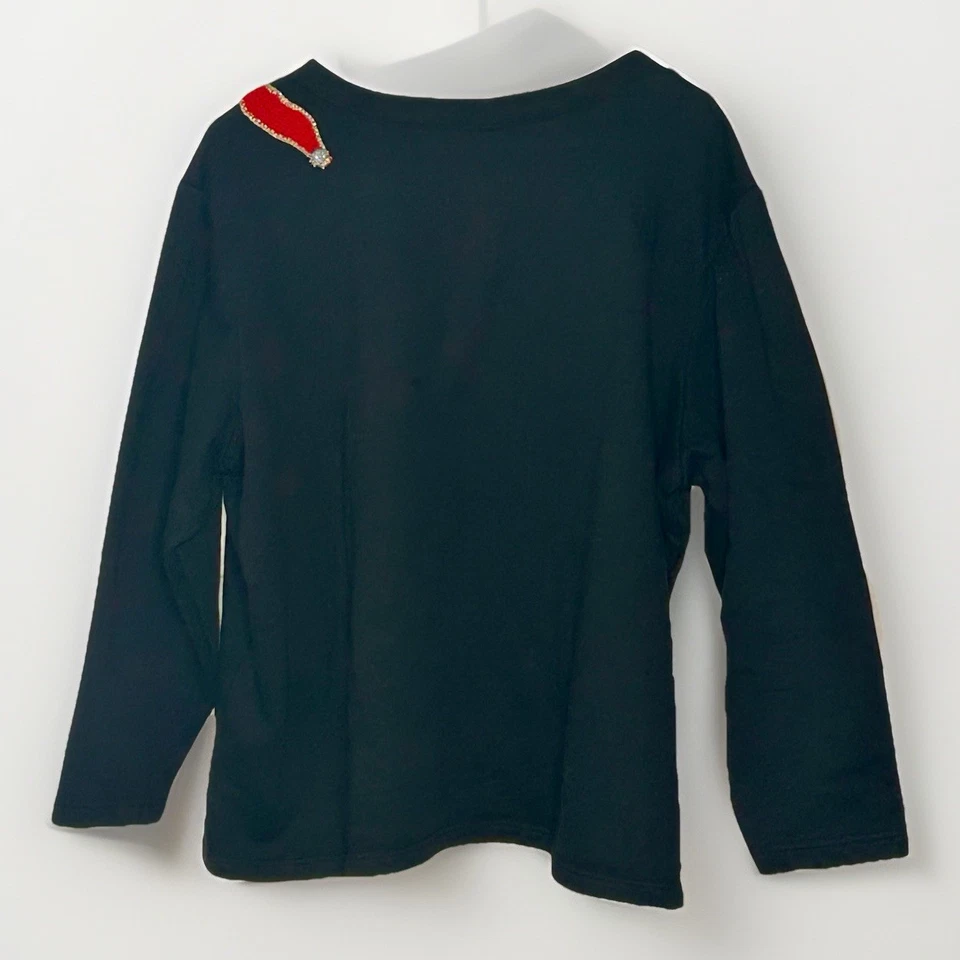 MOLETOM QUACKER FACTORY 3D SANTA TAMANHO XL preto COM DETALHES DE CROCHÊ Engraçado - Imagem 3 de 4