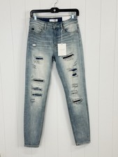 Kancan Destroyed Skinny Jeans Size 7 27 Mid Rise Kan Can Stretch Light Wash