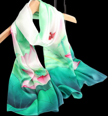 100% Silk mulberry Scarf Women shawl Wrap neckerchief floral green red JH3-58