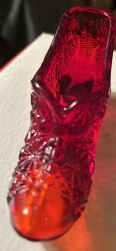 Fenton Red Daisy Button Glass Shoe Slipper