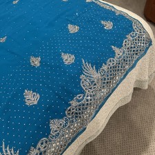Blue Georgette Saree With V Elegant Silver Embroidered Work On Pallu  Border