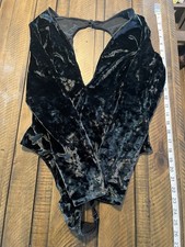 Victorias Secret Bodysuit Crushed Velvet Thong Black Plunge V-Neck Open Back M/L