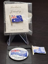 Australia Flag Souvenir Tack Pin Lot (2) Small Lapel Pins New Zealand Bonus Pin