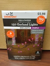 Way To Celebrate Halloween 150 Garland Mini Lights PURPLE 9" NEW
