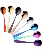 8 PCS Stainless Steel Table Spoons 7 Inch Soup Cereal Dessert Multicolor 18/10SS