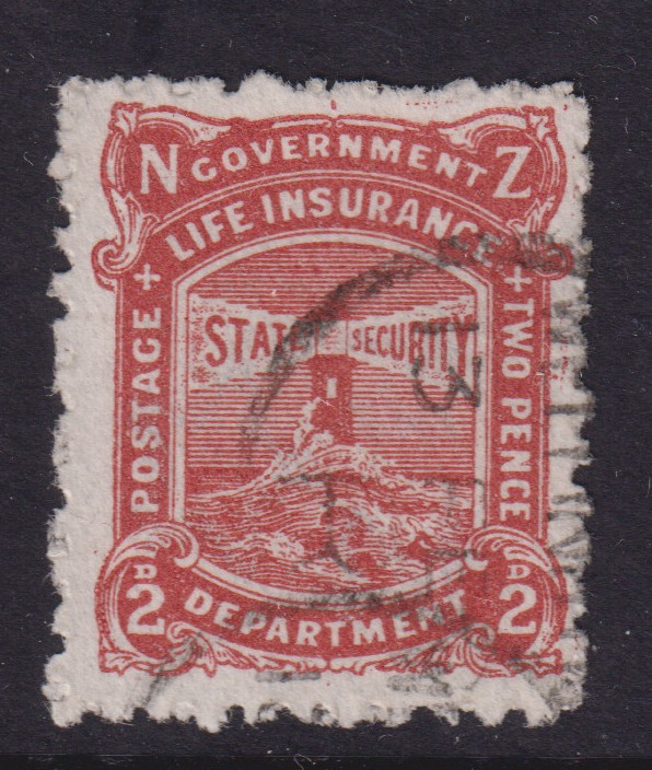 New Zealand 1905 Life Insurance, No Vr 2D Chestnut Sg L21 Fine Used.