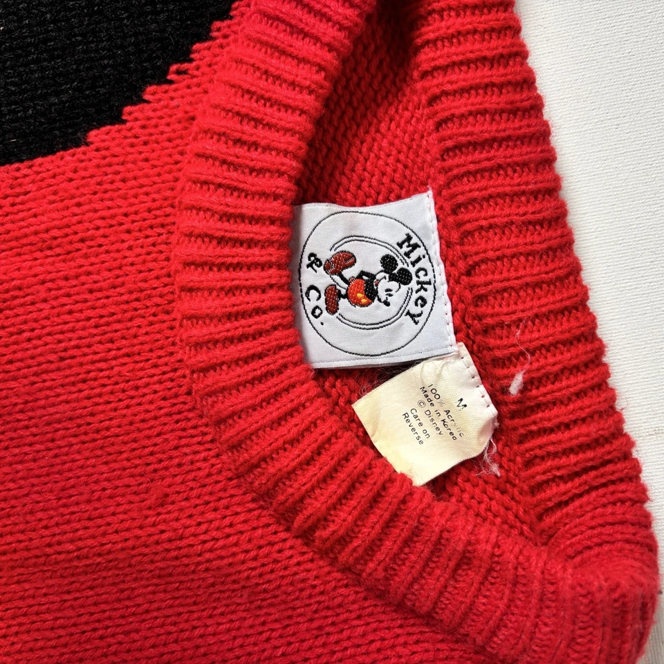 Mickey Mouse Vintage Knit Colorblock Sweater 80's 90s y2k Red/Men/Woman - Image 2 of 2