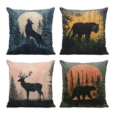 WJCHXD Animals Pillow Covers 18x18 Inch Set of 4, Rustic Forest Deer Elk Bear...