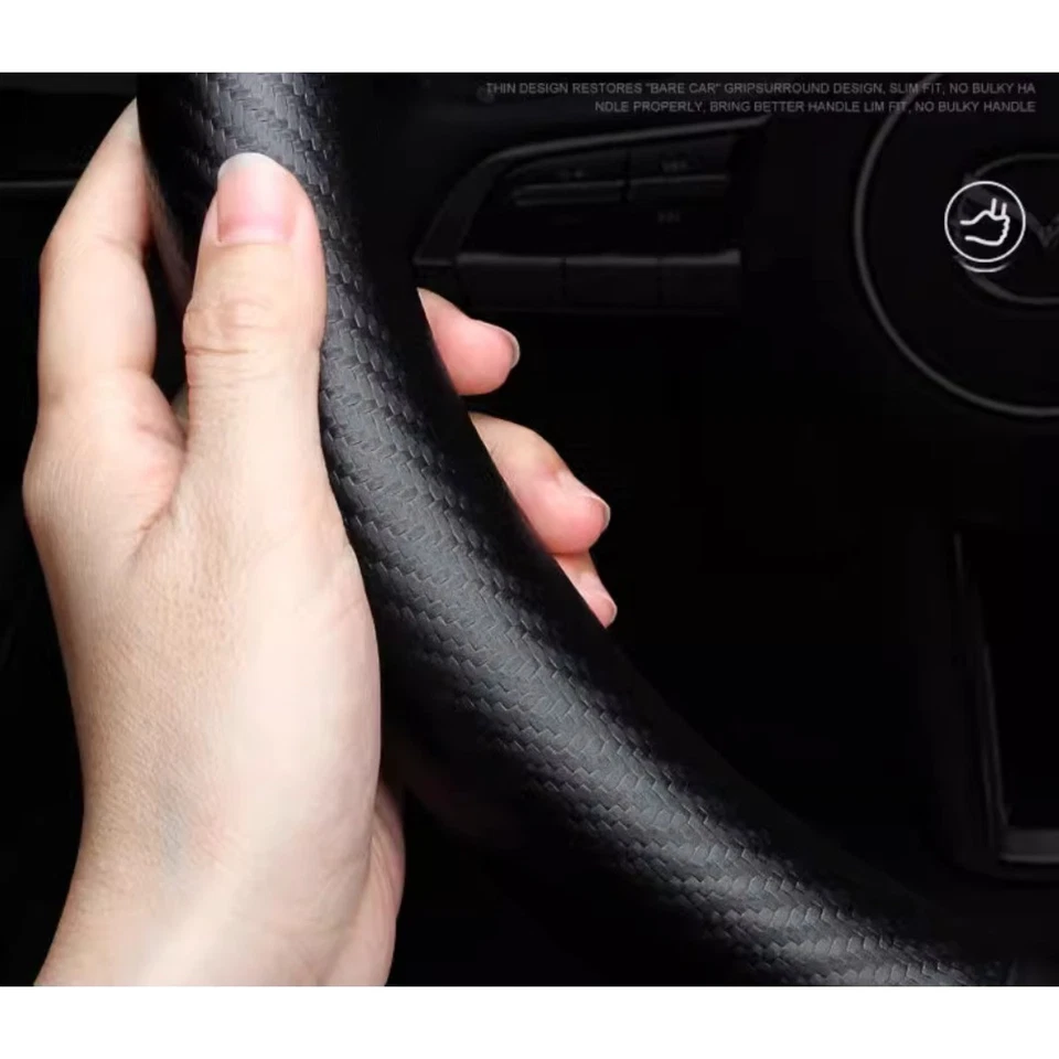 Cubierta de volante de cuero + fibra de carbono de 15 pulgadas para Chevrolet Aveo 06-10 Foto 2 de 4