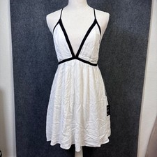 Lulus Mini Dress Womens Size S White Black Trim Cross Back NWT Summer Party