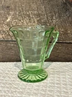 Vintage Green Depression Glass CREAMER Block Optic URANIUM GLASS GLOWS 4.5 inch