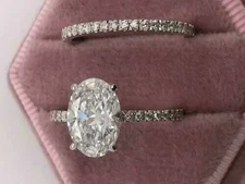 3Ct Oval Cut Simulated Diamond Anniversary Bridal Ring Set 14k White Gold Plated