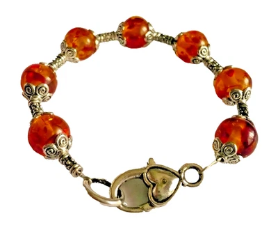 21 cm Statement Armband Bernstein Imitat Steinschmuck Tibet Silber NEU! - Bild 1 von 4