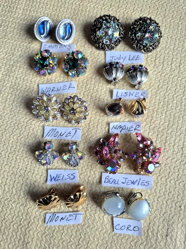 Vintage Costume Jewelry Lot Clip On Earrings Monet Lisner Weiss Judy Lee Coro