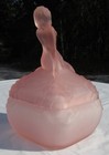Frosted Pink Depression Glass Phoenix "Camellia" Powder Box, Very Good Condition — photo 8