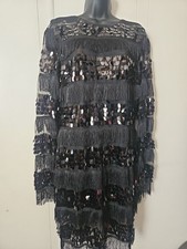 boohooSequin and Tassel Long Sleeve Bodycon Party Dress Size 10