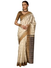 Women's Bhagalpuri Silk Ikat Printed Saree With Unstitched Blouse