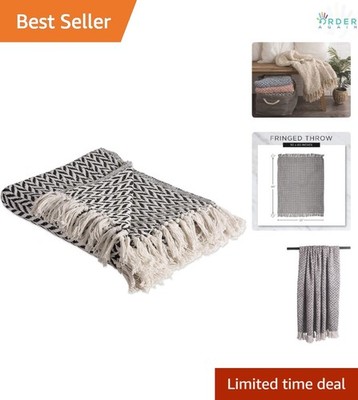 Modern Cotton Throw Blanket 50x60 Reversible Skin Friendly Fringe Decor