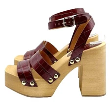 NWT Free People Mallory Brown Leather Clog Platform Ankle Wrap Sandal Size 8 NEW