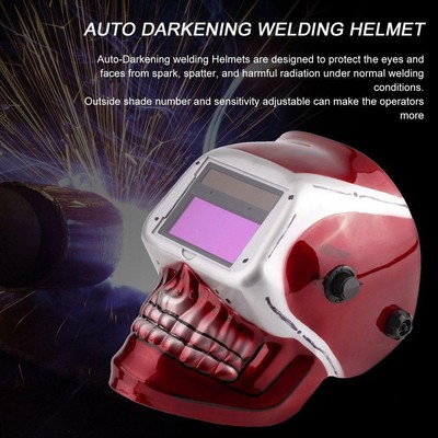 Solar Pro Auto Darkening Welding Helmet Arc Tig Mig Mask Red Skull Pattern BO