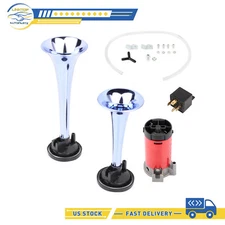 Dual Trumpet Air Horn Blue Plastic 150DB 12V For Car Truck Train Boat new