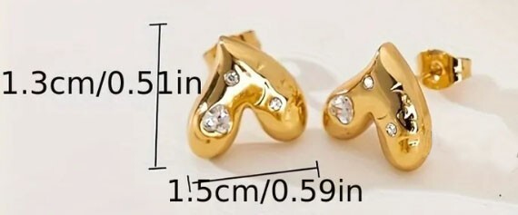 Pendientes De Boton Corazón Mucho Amor Acero Inoxidable Chapado En Oro 18k View 2
