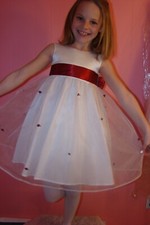 US Angels Flower Girl Dress White with Burgundy Sash  Flowers size 4T  801