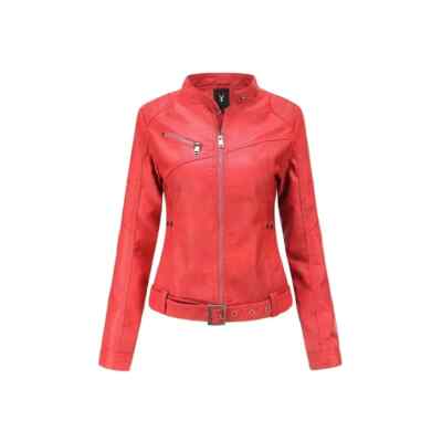 Women's Biker Red,Black,Brown Slim Fit High Quality 100% Genuine Leather Jacket